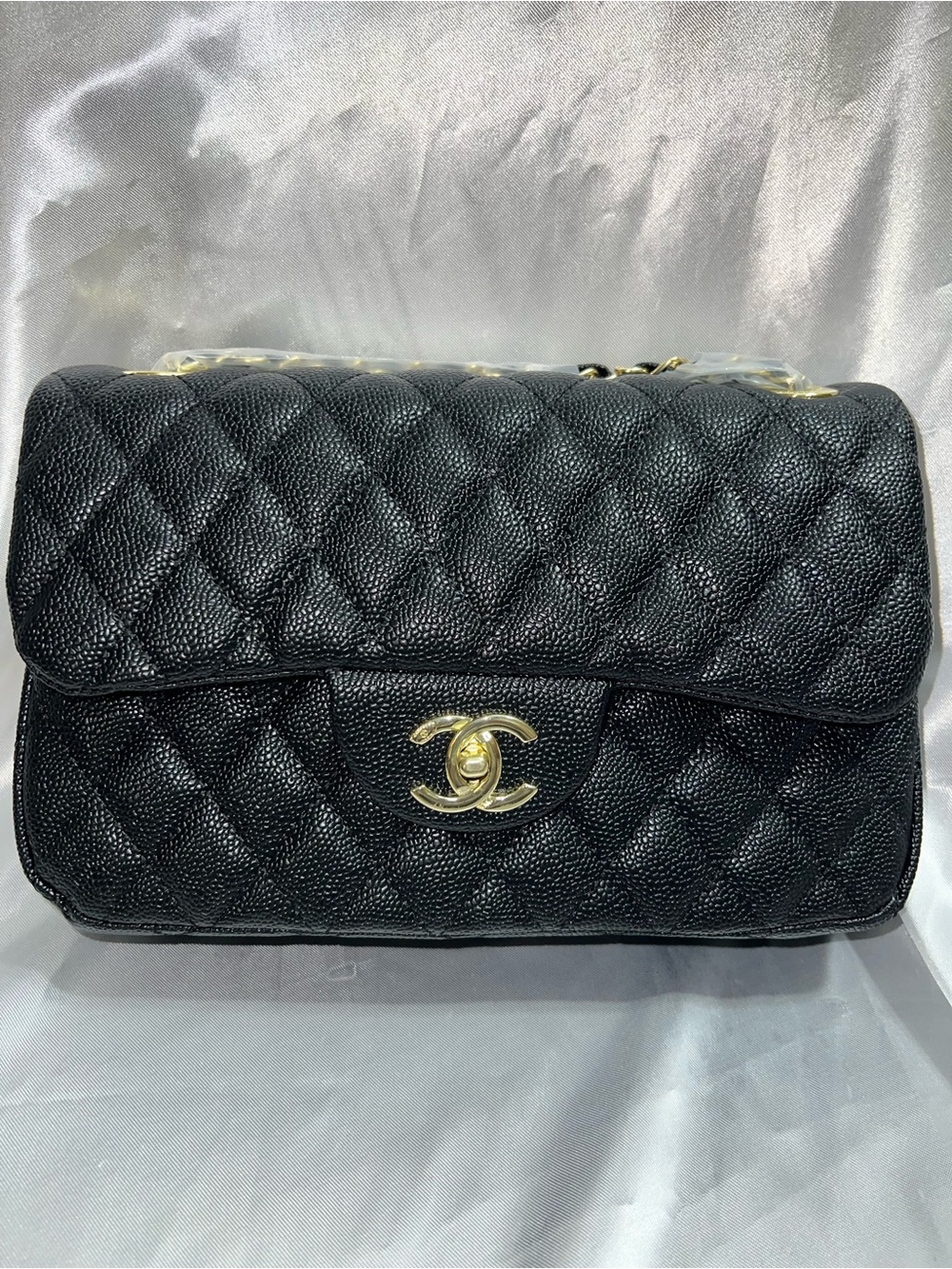 C-Black Quilted Leather Shoulder Bag with Gold CC Turnlock